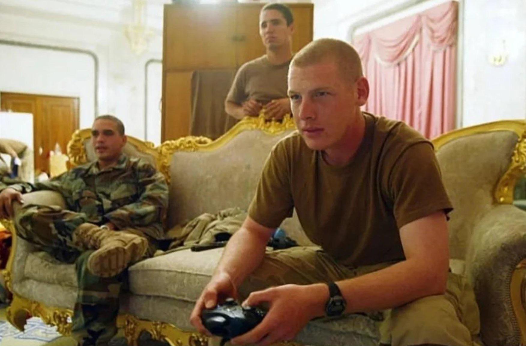 U.S. soldiers playing Xbox in Saddam Hussein’s former palace, in Baghdad – amidst the aftermath of the U.S.-led coalition invasion of Iraq, c. 2003. [1753 x 1155]